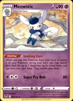Meowstic 082/195 Pokemon Silver Tempest Uncommon NM - Image 1