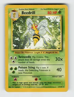 Beedrill 17/102 Rare Base Set Unlimited Pokemon 1999 Heavily Played - Image 1