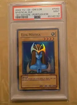 Yu-Gi-Oh! 2002 Mystical Elf LOB-P062 1st Edition PSA 9 MINT Portuguese - Image 1