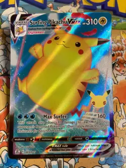 Surfing Pikachu VMAX 009/025 Holo VMAX Rare Celebrations Pokemon - Image 1