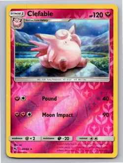 Clefable 40/68 Rare Hidden Fates Pokemon Reverse Holo Lightly Played - Image 1