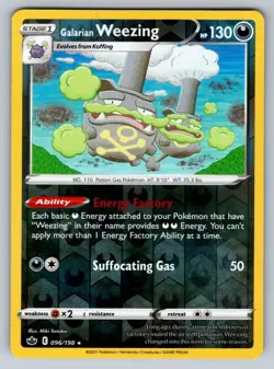 2021 Pokemon SWSH Chilling Reign TCG Reverse Holo Glarian Weezing 96/198 NM - Image 1
