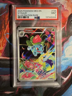 2025 POKEMON ME: MEGA EVOLUTION IVYSAUR ILLUSTRATION RARE HOLO #134 PSA 9 - Image 1