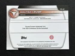 2025-26 Bowman Chrome 1st Auto 70/75 Yellow Refractor Aaliyah Crump On Card - Image 2