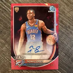 Thomas Sorber 2025-26 Bowman Sapphire #BCA-TS Chrome Red Rookie Auto RC 5/5 - Image 1