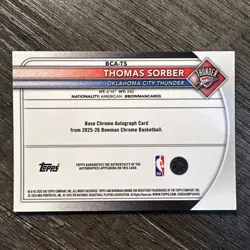 Thomas Sorber 2025-26 Bowman Sapphire #BCA-TS Chrome Red Rookie Auto RC 5/5 - Image 2