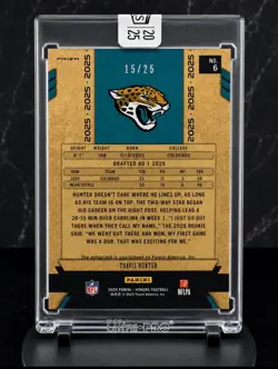 2025 Panini Honors Travis Hunter Rookie Auto Purple Prizm /25 RC #6 Jaguars - Image 2