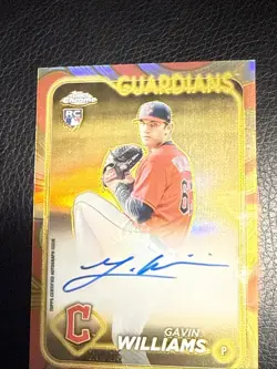 2024 Topps Chrome Gilded Gavin Williams RC Rose Refractor Auto #/25 - Image 3