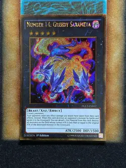 Yugioh Number 14: Greedy Sarameya PGL2-EN017 Gold Secret Rare 1st Ed NM - Image 1