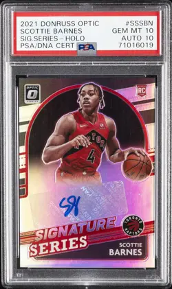 2021 PANINI DONRUSS OPTIC SIGNATURE SERIES HOLO SCOTTIE BARNES PSA 10 AUTO 10 - Image 1