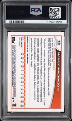 MANNY MACHADO 2013 TOPPS CHROME ROOKIE AUTO RC #12 PSA 10 GEM MINT - Image 2