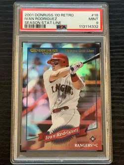 2001 Donruss Retro Season Stat Line Ivan Rodriguez /35 PSA 9 (pop:1, higher:0) - Image 1