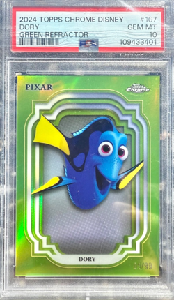 Disney 2024 Topps Chrome Finding Nemo 107 Dory Green Refractor 5/99 PSA 10 Card - Image 1