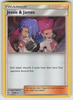 Jessie & James Holo (Holo Bleed) 58/68 Holo Rare Hidden Fates Pokemon NM - Image 1