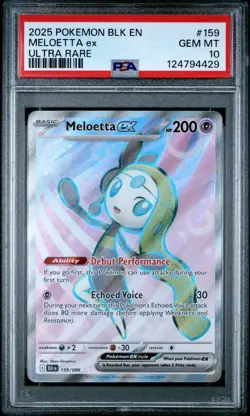 2025 Pokemon Blk En-Black Bolt #159 Meloetta Ex Ultra Rare PSA 10 - Image 1