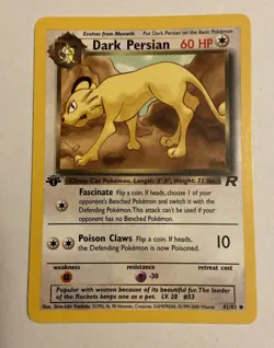 2000 Pokemon Team Rocket 1st Edition Dark Persian 42/82 Uncommon NM Near Mint - Image 1
