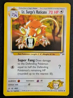 Lt. Surge's Raticate 51/132 Uncommon Gym Heroes Pokemon Unlimited Lightly Played - Image 1