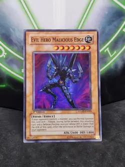 Yugioh Evil Hero Malicious Edge GLAS-EN003 Super Rare 1st Edition LP - Image 1