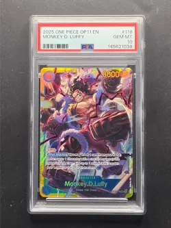 PSA 10 GEM MINT One Piece TCG Fist of Divine Speed Monkey D. Luffy OP11-118 SEC - Image 1