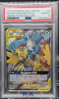 POKEMON SUN & MOON HIDDEN FATES FULL ART/MOLTRES & ZAPDOS & ARTICUNO GX PSA 10 - Image 1