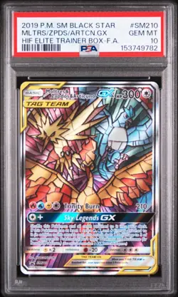 Pokemon TCG Moltres & Zapdos & Articuno GX TAG TEAM Full Art Holo SM210 PSA 10 - Image 1