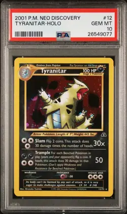 2001 Pokemon Neo Discovery # 12 Tyranitar Holo PSA 10 Card GEM MINT! NEW HOLDER! - Image 1