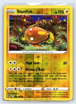 STUNFISK 055/195 COMMON SILVER TEMPEST POKEMON REVERSE HOLO NEAR MINT - Image 1
