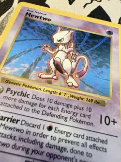 Pokemon Mewtwo 10/102 Base Set Shadowless Holo Rare WOTC Vintage 1999 LP - Image 3
