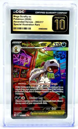 CGC 10 Pristine - Mega Scrafty ex 285/217 SIR Pokemon Ascended Heroes ASC EN - Image 1