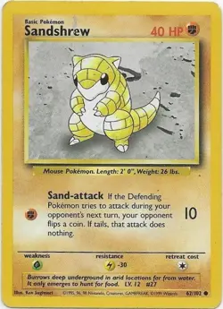 Sandshrew 62/102 Common Base Set Unlimited Pokemon Lightly Played - Image 1
