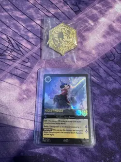 NEW 2024 Disney D23 Expo LORCANA Mickey Mouse Playful Sorcerer CARD & PIN - Image 1