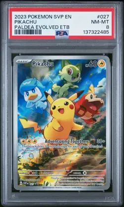 2023 POKEMON SVP EN-SV BLACK STAR PROMO PIKACHU #027 PALDEA EVOLVED ETB PSA 8 - Image 1