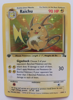 Raichu Pokemon Card 1st Edition Holo WOTC 14/62 Fossil Set Rare Vintage 1999 LP - Image 1
