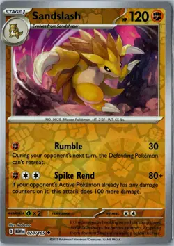 Sandslash - 028/165 - 151 MEW - Uncommon Reverse Holo - Near Mint - Image 1