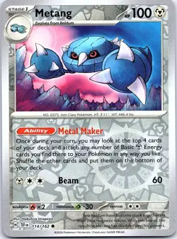Metang 114/162 Common Temporal Forces Pokemon Reverse Holo Near Mint - Image 1