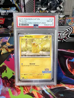2025 Pokemon SVP En Illustration Contest 2024 #214 Pikachu PSA 8 NM-MT - Image 1
