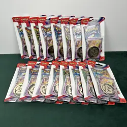 Pokemon TCG Scarlet & Violet Espathra Blister Pack Lot of 16 Sealed w/ Coin - Image 1