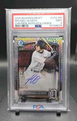 🔥2025 Bowman Draft Chrome Michael Oliveto 1st AUTO PSA 9 Tigers LOW POP CPA-MO - Image 1