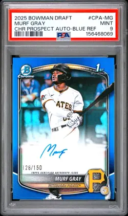 Murf Gray 2025 Bowman Draft Chrome Prospect 1st Auto True Blue /150 PSA 9 - Image 1