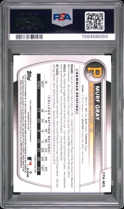 Murf Gray 2025 Bowman Draft Chrome Prospect 1st Auto True Blue /150 PSA 9 - Image 2