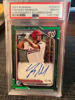 2024 Bowman Yohandy Morales Chrome Auto Green Shimmer Refractor 1st #/99 PSA 10 - Image 1