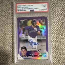 2023 Topps Chrome Nolan Jones #RA-NJ RC Auto Purple Refractor /250 PSA 9 - Image 1