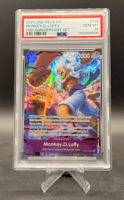 Monkey D Luffy OP05-119 PSA 10 GEM MINT One Piece 2nd Anniversary English SEC - Image 1