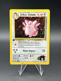 NM 1st Edition Erika's Clefable 3/132 Gym Heroes Holo WOTC Pokemon Card - Image 1