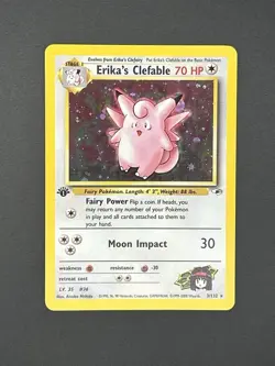 NM 1st Edition Erika's Clefable 3/132 Gym Heroes Holo WOTC Pokemon Card - Image 3