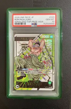 2026 ONE PIECE CARD JPN RORONOA ZORO SERIALIZED TOP PRIZE ASIA OP12-020 PSA 10 - Image 1