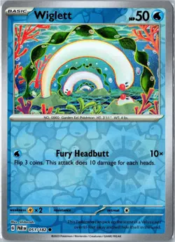 Pokemon Card - Wiglett 051/182 Paradox Rift Common Reverse Holo Near Mint - Image 1