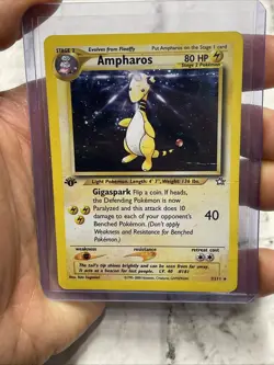 Pokemon TCG Neo Genesis 1st Edition Ampharos Holo Rare SWIRL 1/111 MP Crease Vtg - Image 2