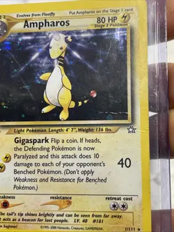 Pokemon TCG Neo Genesis 1st Edition Ampharos Holo Rare SWIRL 1/111 MP Crease Vtg - Image 3