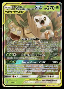 Rowlet & Alolan Exeggutor GX 1/236 Holo GX Rare Unified Minds Pokemon NM - Image 1